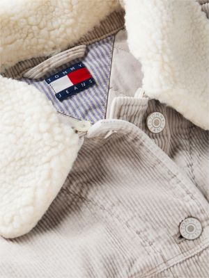 grey teddy collar corduroy trucker jacket for women tommy jeans