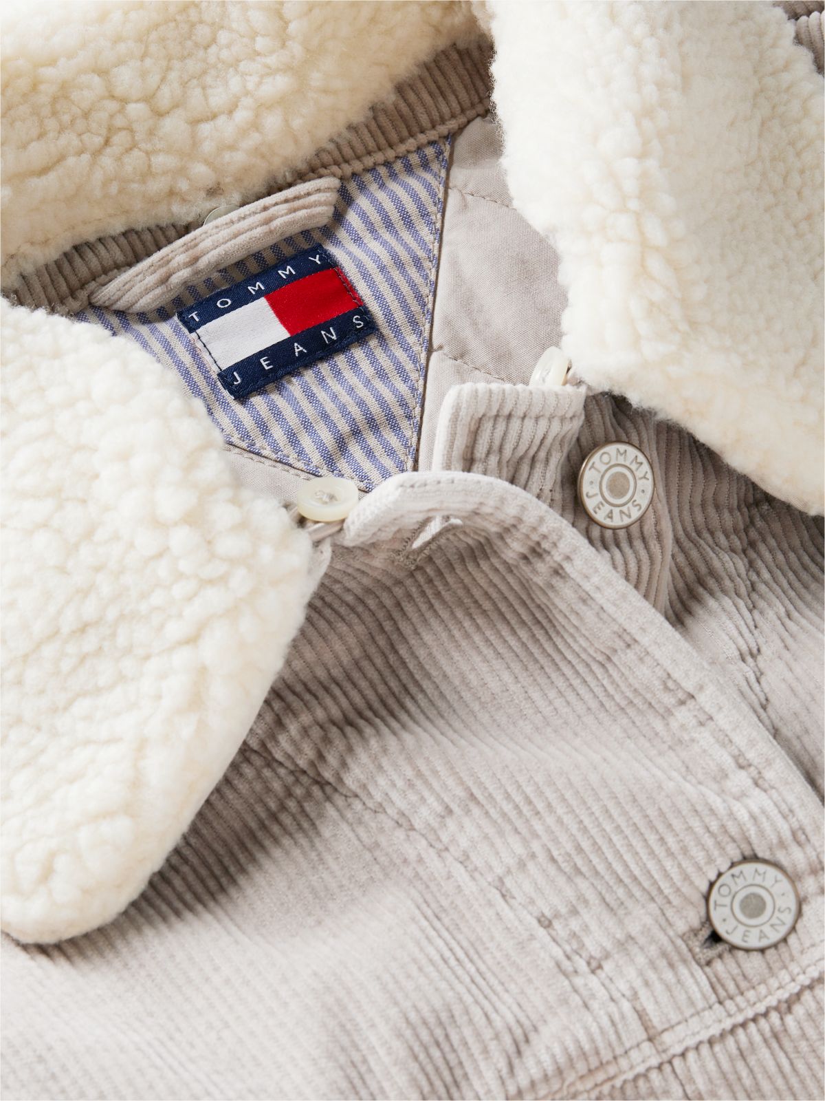 Teddy Collar Corduroy Trucker Jacket — Grey