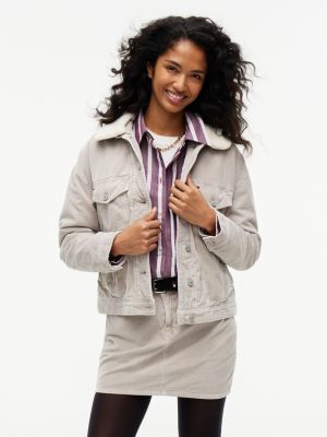 grey teddy collar corduroy trucker jacket for women tommy jeans
