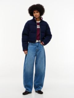 Cable Knit Relaxed Puffer Jacket — Blue 2