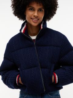 Cable Knit Relaxed Puffer Jacket — Blue 3