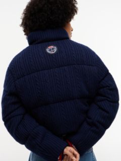 Cable Knit Relaxed Puffer Jacket — Blue 4