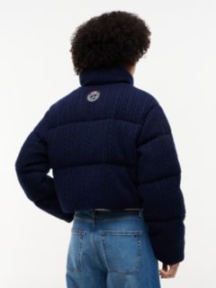 Cable Knit Relaxed Puffer Jacket — Blue 5