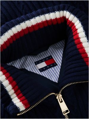 blue cable knit relaxed puffer jacket for women tommy jeans