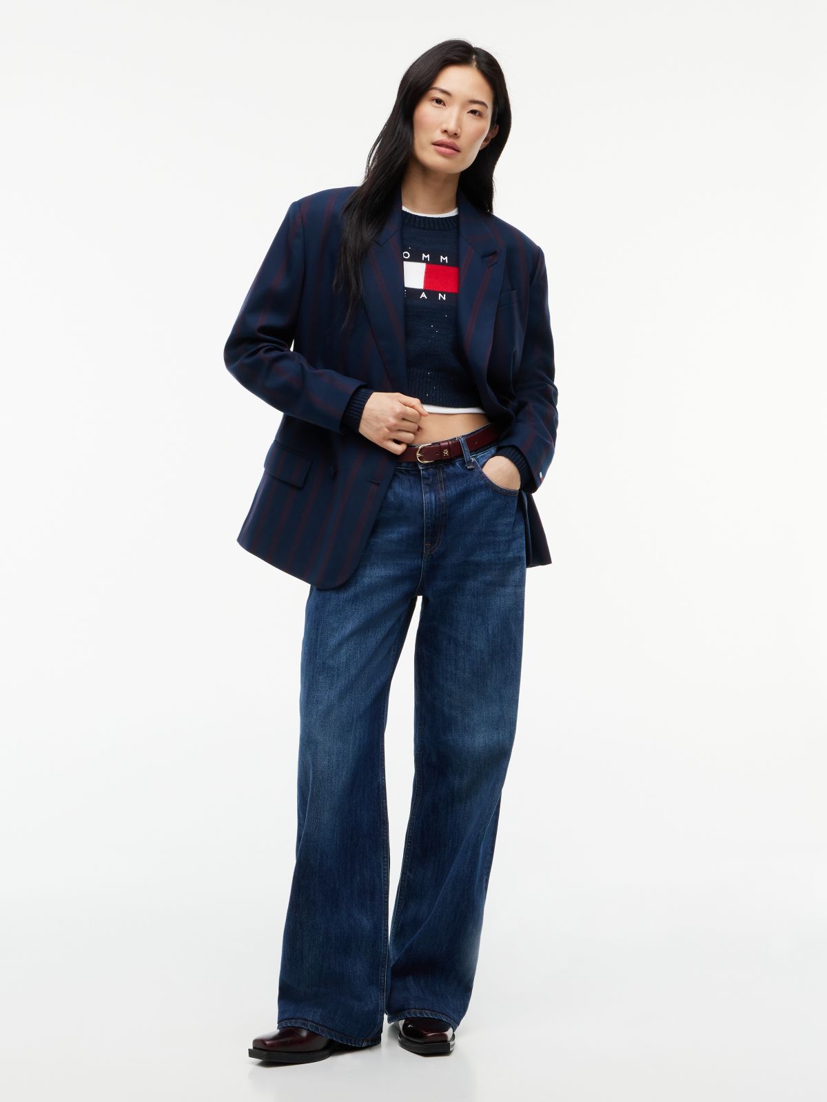 Relaxed Fit Wool Blend Double Breasted Blazer — Blue