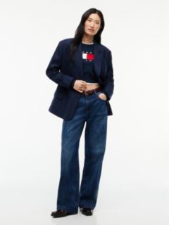 Relaxed Fit Wool Blend Double Breasted Blazer — Blue 2