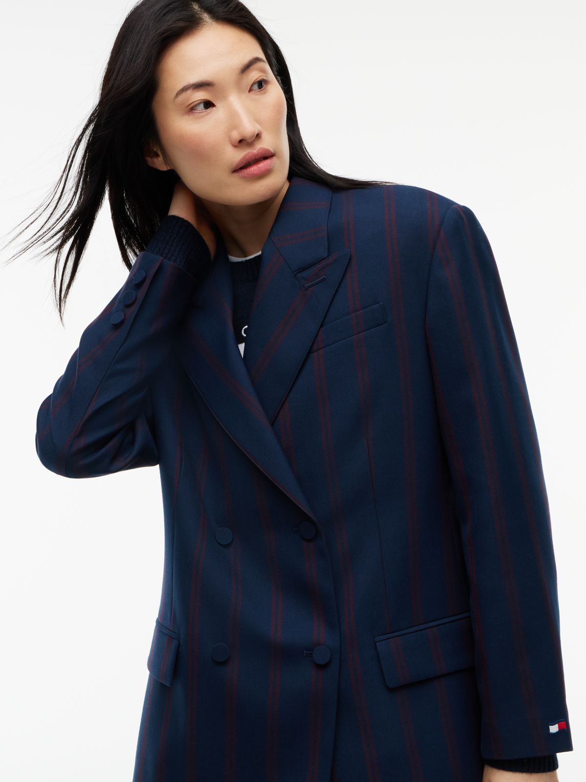 Relaxed Fit Wool Blend Double Breasted Blazer — Blue