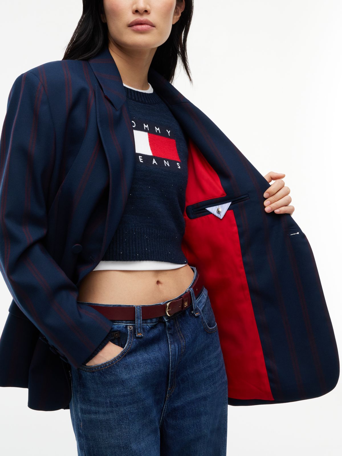 Relaxed Fit Wool Blend Double Breasted Blazer — Blue