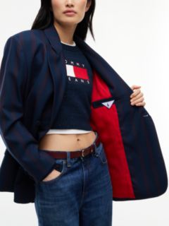 Relaxed Fit Wool Blend Double Breasted Blazer — Blue 4