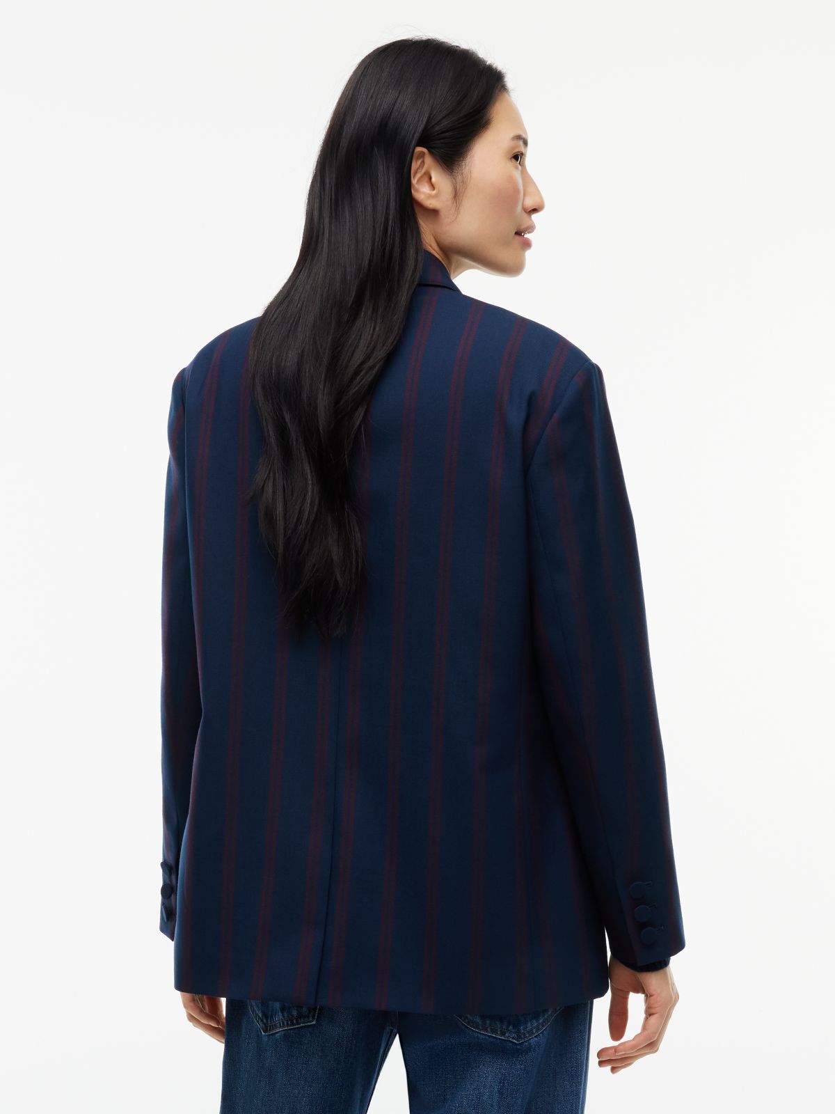 Relaxed Fit Wool Blend Double Breasted Blazer — Blue