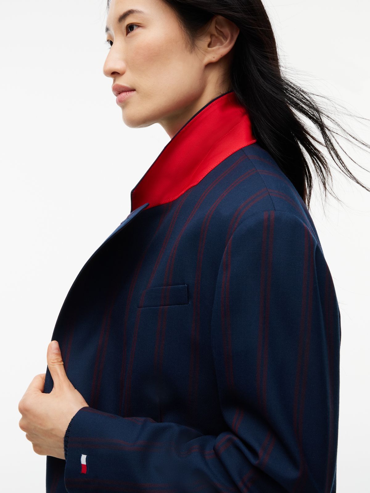 Relaxed Fit Wool Blend Double Breasted Blazer — Blue
