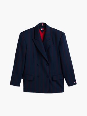 blue relaxed fit wool blend double breasted blazer for women tommy jeans