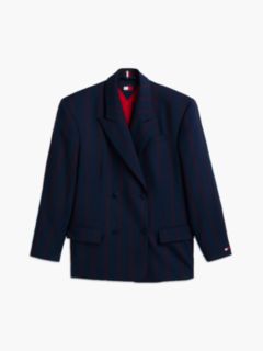 Relaxed Fit Wool Blend Double Breasted Blazer — Blue 7