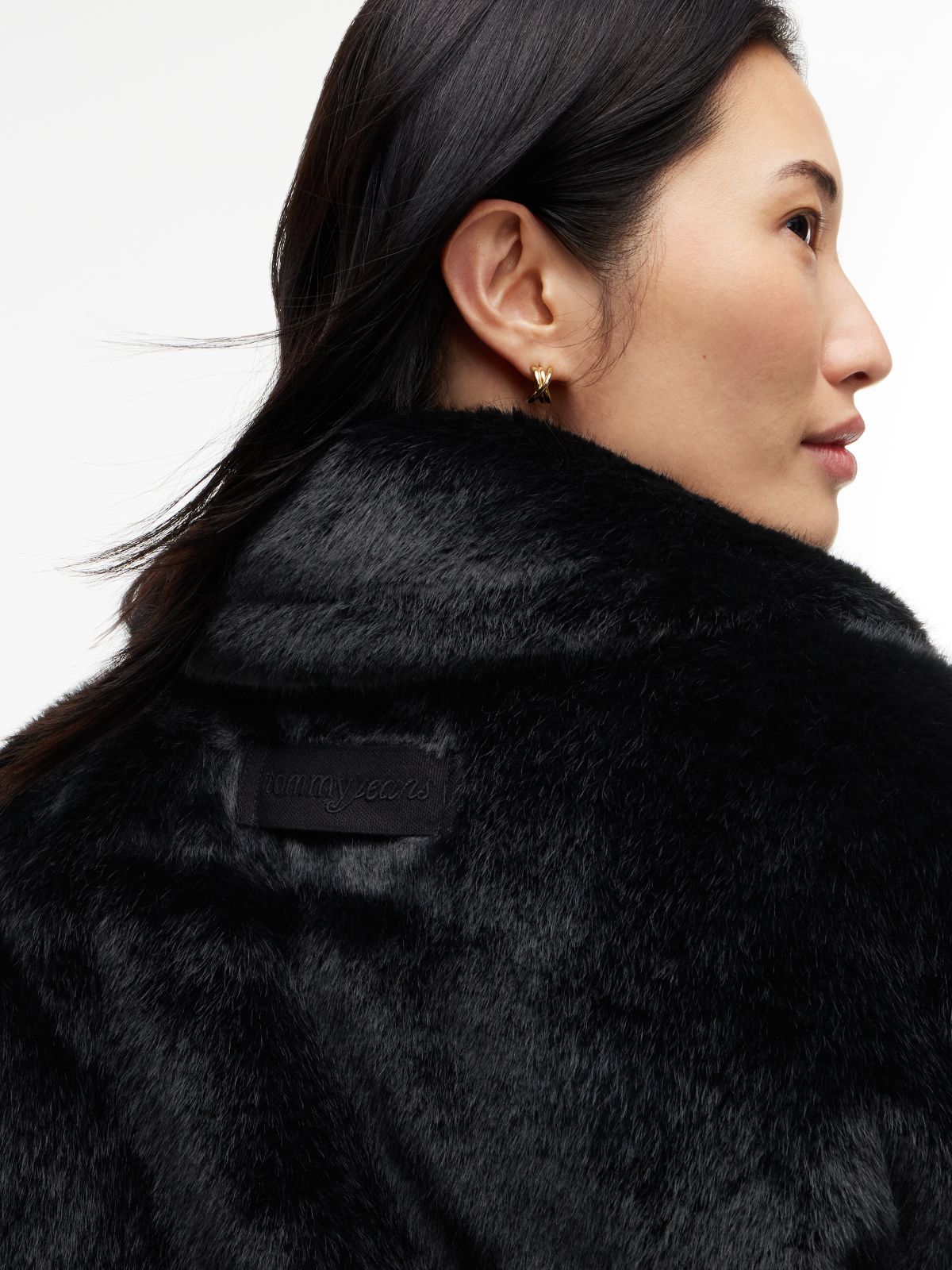 Faux Fur Relaxed Zip-Thru Jacket — Black