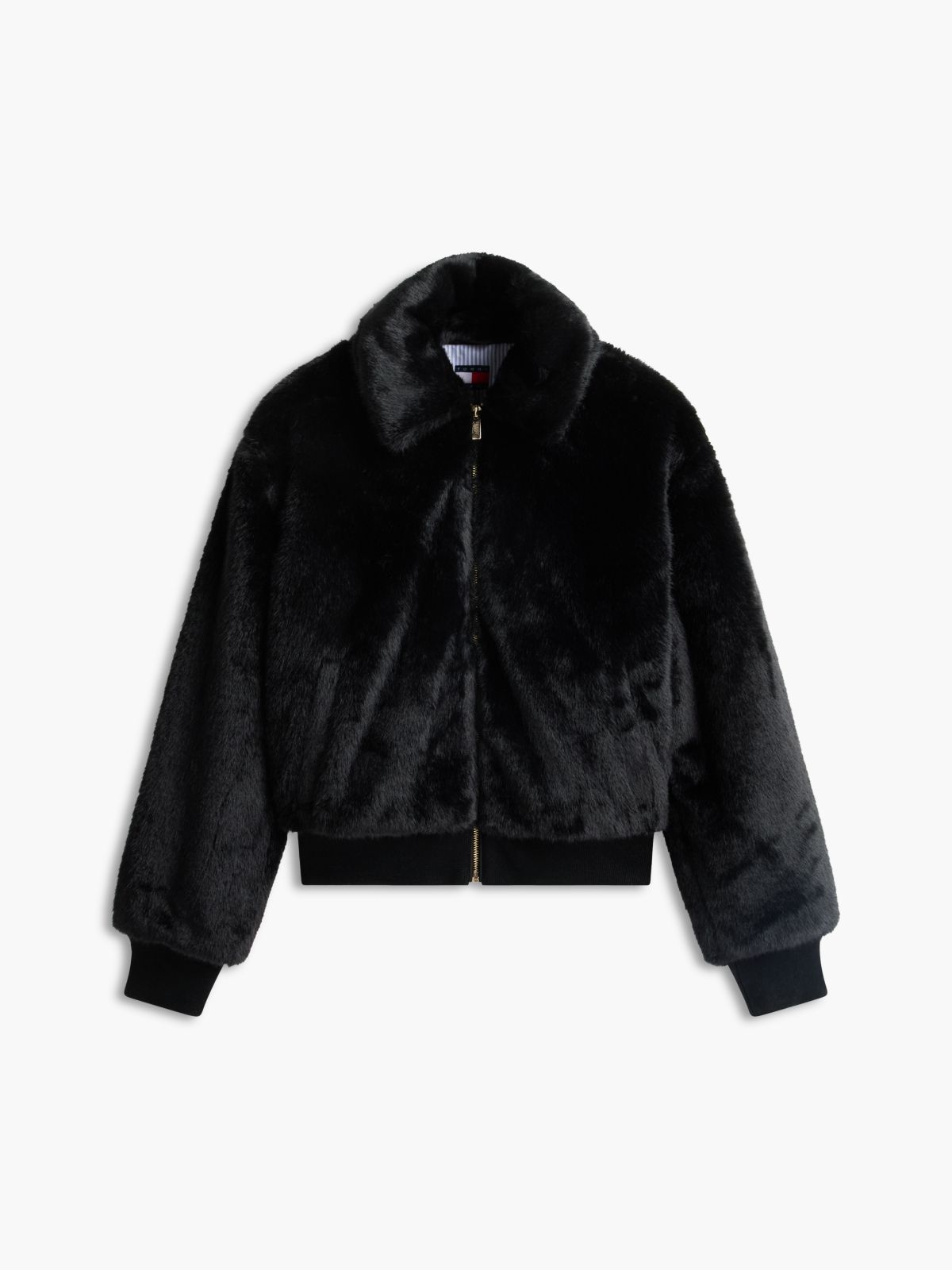 Faux Fur Relaxed Zip-Thru Jacket — Black