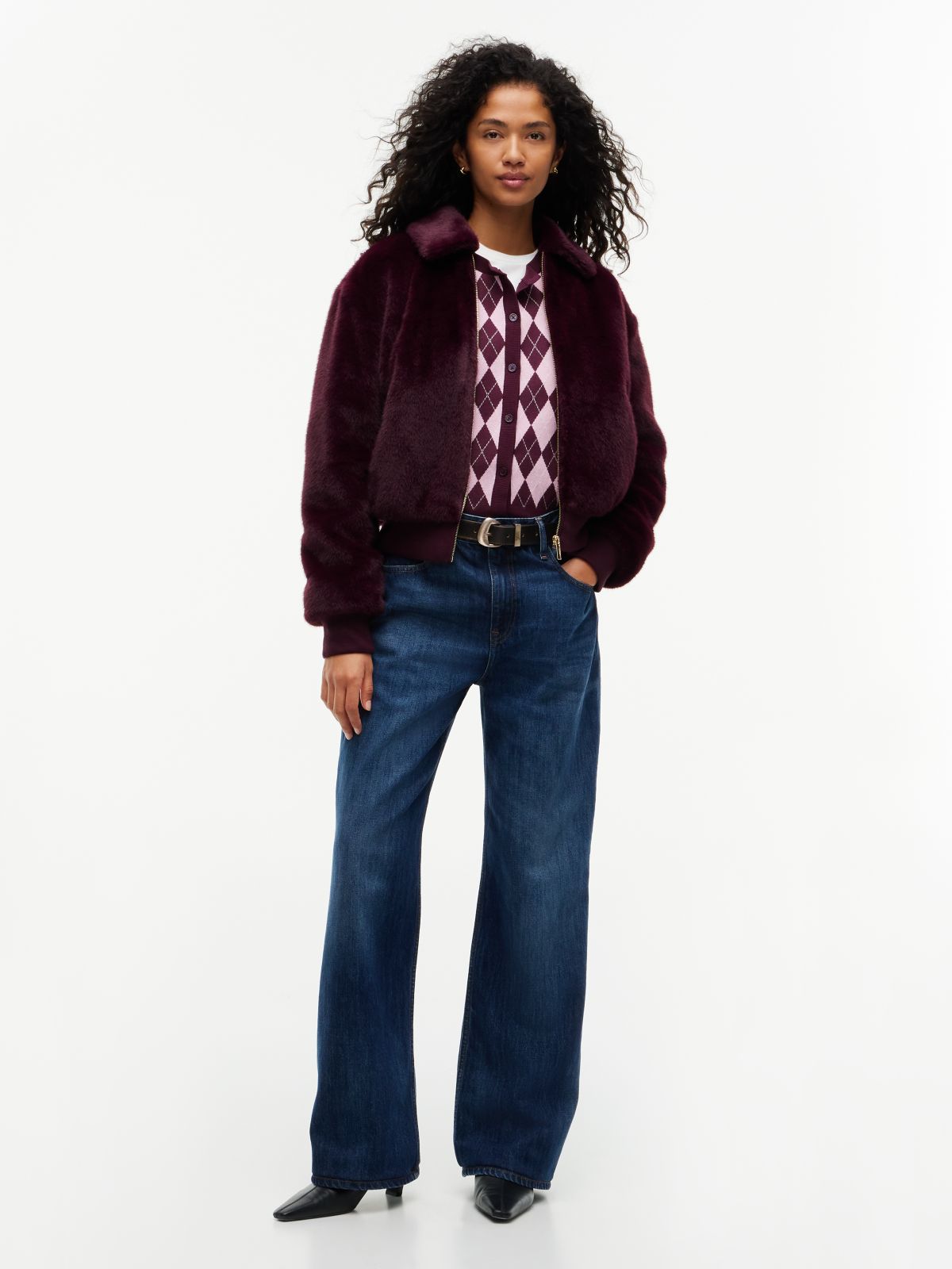 Faux Fur Relaxed Zip-Thru Jacket — Purple