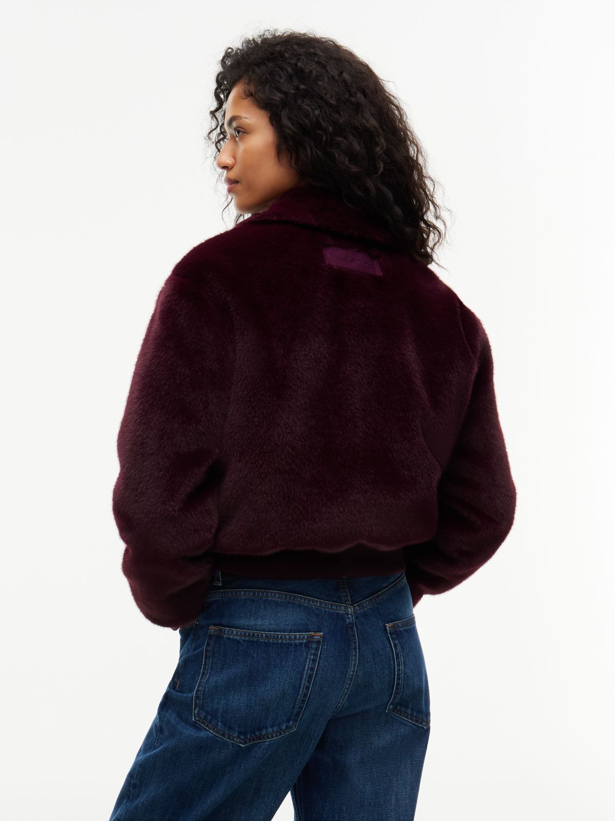 Faux Fur Relaxed Zip-Thru Jacket — Purple