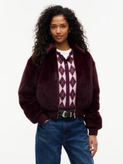Faux Fur Relaxed Zip-Thru Jacket — Purple 1