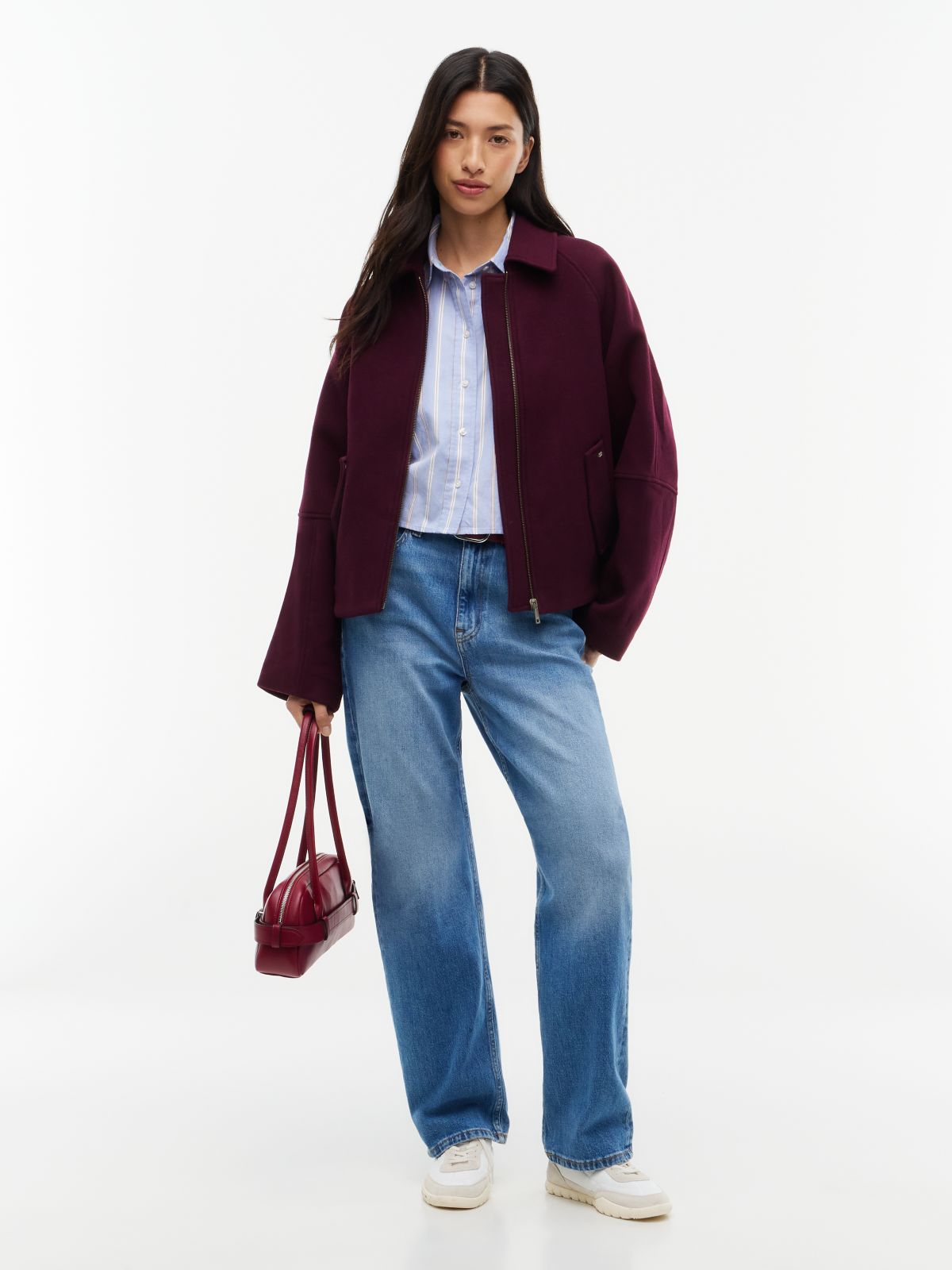 Wool Blend Belted Relaxed Jacket — Purple