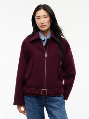 purple wool blend belted relaxed jacket for women tommy jeans