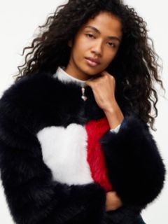 Tommy Flag Colour-Blocked Faux Fur Jacket — Blue 3