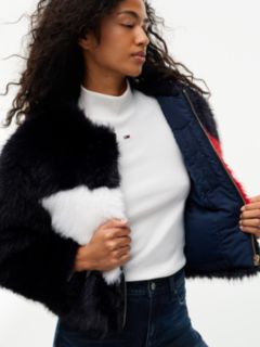 Tommy Flag Colour-Blocked Faux Fur Jacket — Blue 4