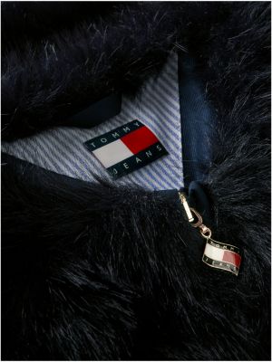 blue tommy flag colour-blocked faux fur jacket for women tommy jeans