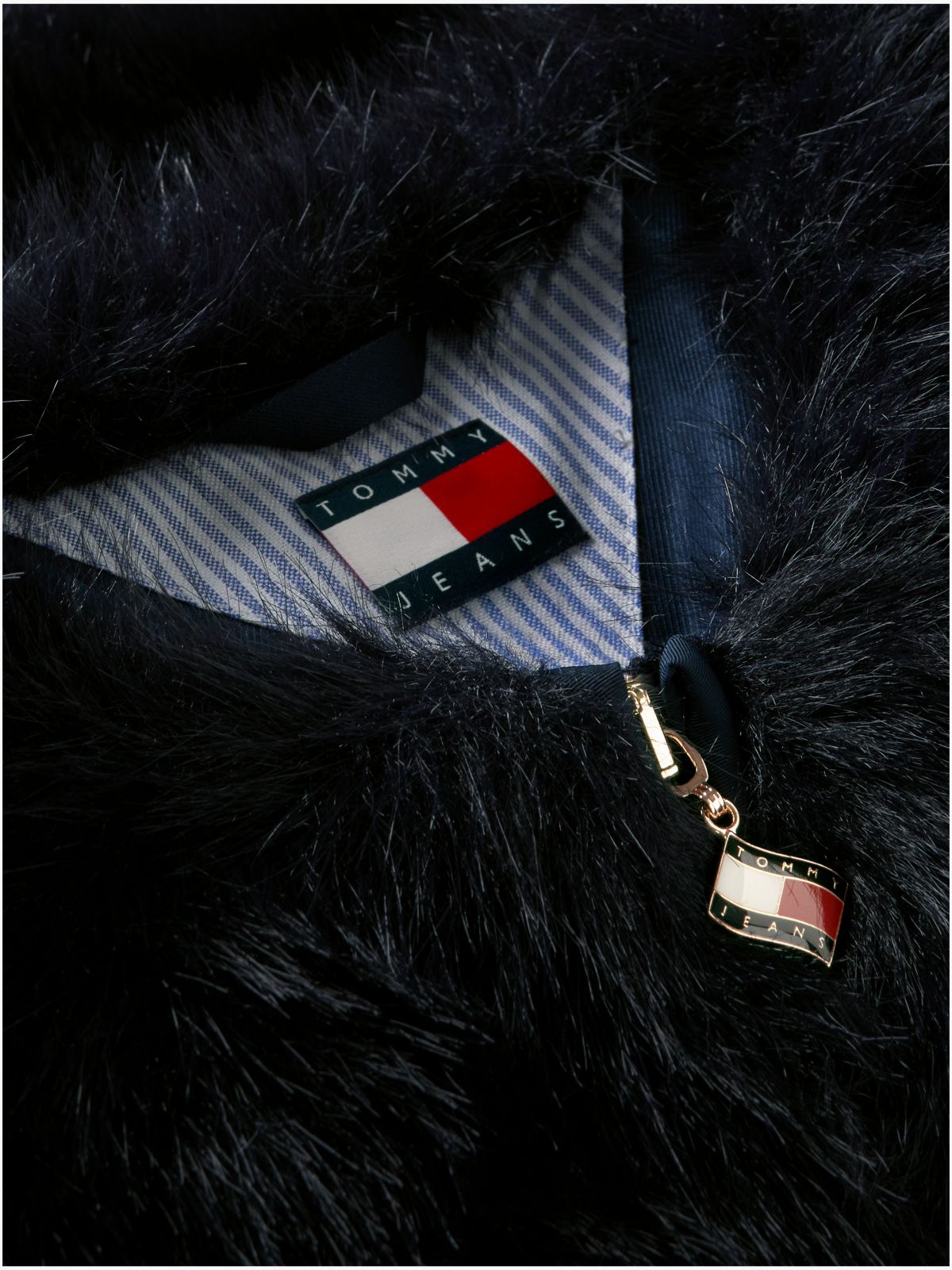 Tommy Flag Colour-Blocked Faux Fur Jacket — Blue