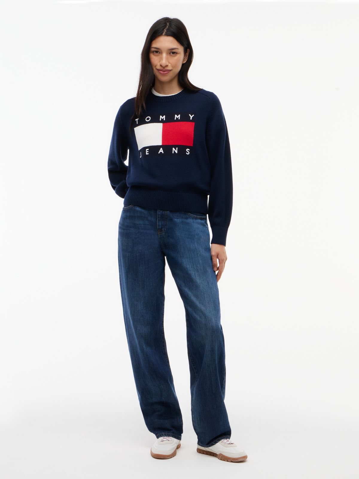 Tommy Flag Relaxed Crew Neck Jumper — Blue