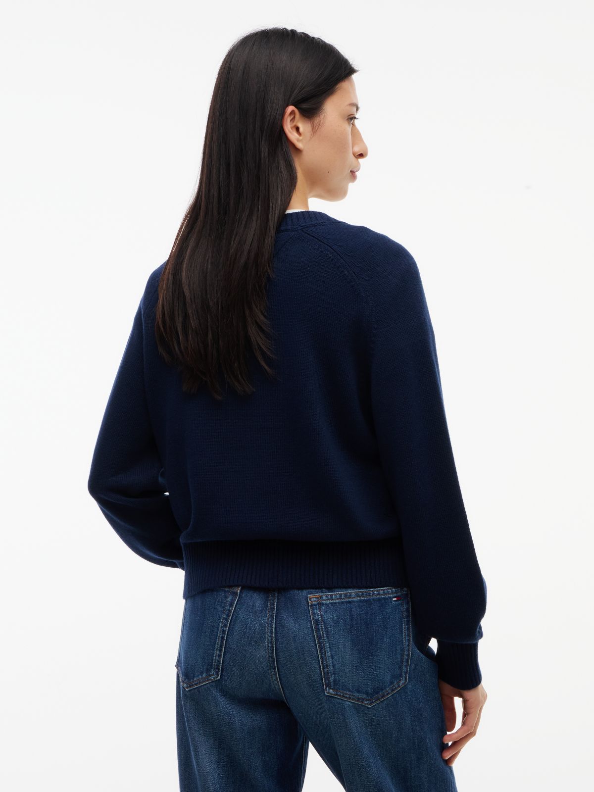 Tommy Flag Relaxed Crew Neck Jumper — Blue
