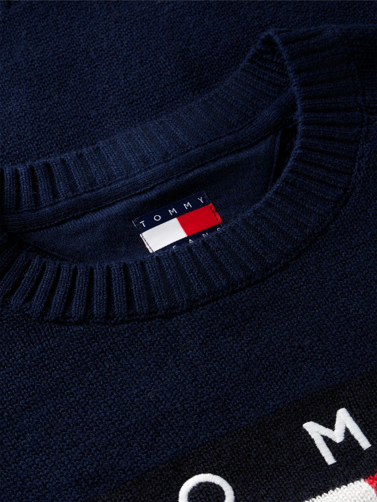 Tommy Flag Relaxed Crew Neck Jumper — Blue