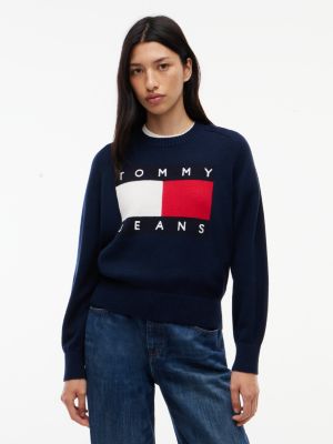 pull décontracté à drapeau tommy blue pour femmes tommy jeans