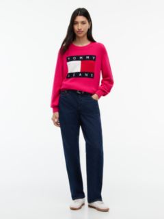 Tommy Flag Relaxed Crew Neck Jumper — Pink 2