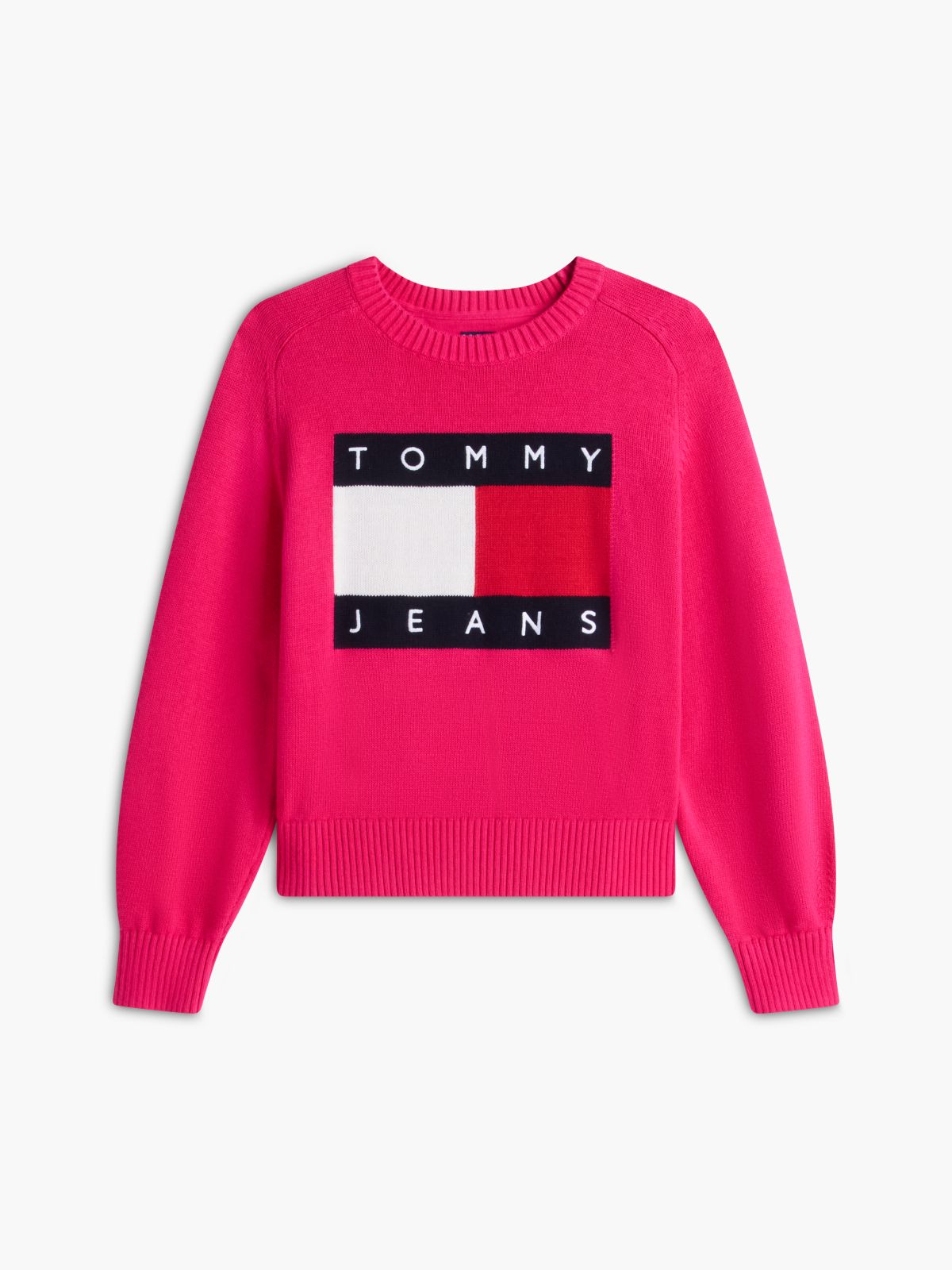 Tommy Flag Relaxed Crew Neck Jumper — Pink