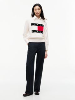 Tommy Flag Relaxed Crew Neck Jumper — White 2