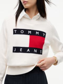 Tommy Flag Relaxed Crew Neck Jumper — White 3