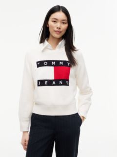 Tommy Flag Relaxed Crew Neck Jumper — White 1