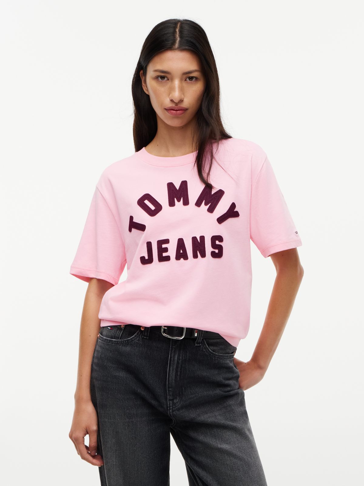 Textured Logo Relaxed Jersey T-Shirt — Pink