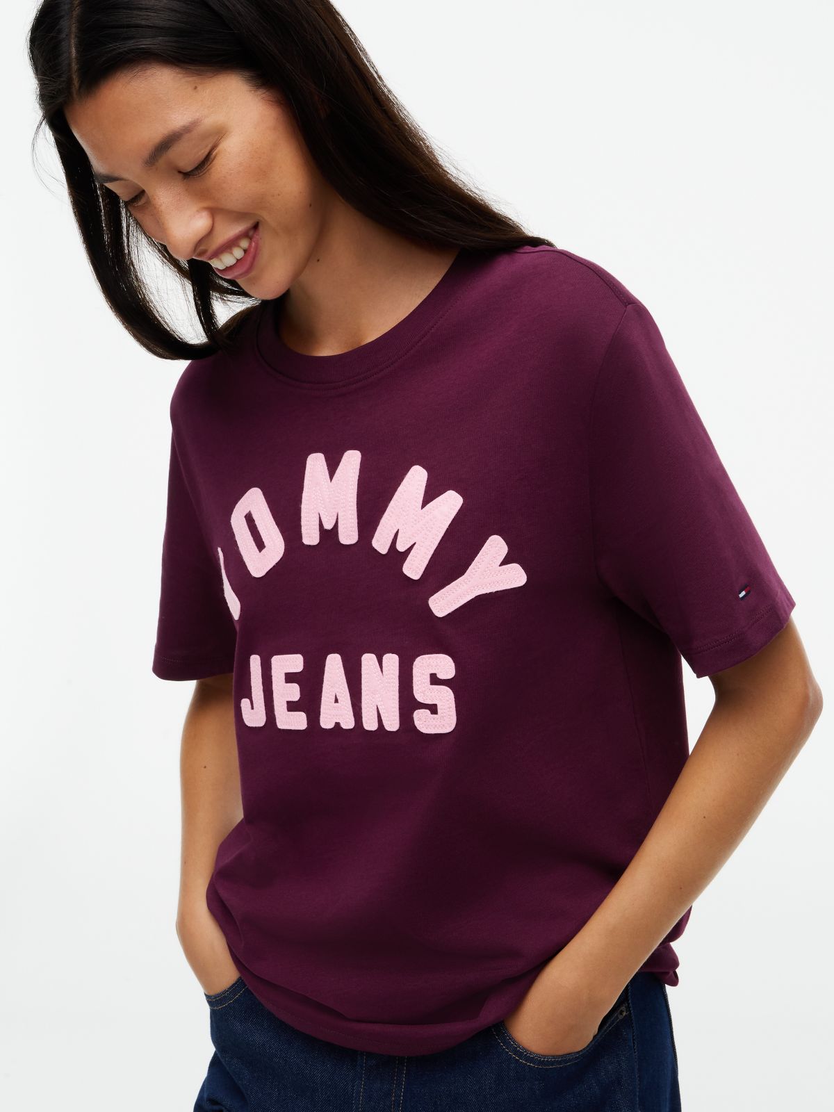 Textured Logo Relaxed Jersey T-Shirt — Purple