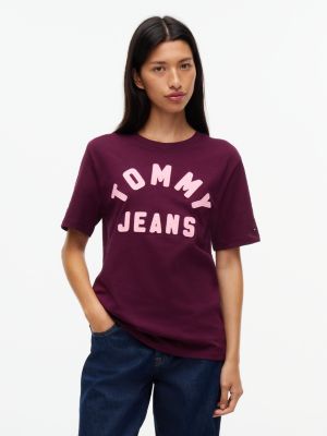 t-shirt décontracté en jersey à logo texturé purple pour femmes tommy jeans