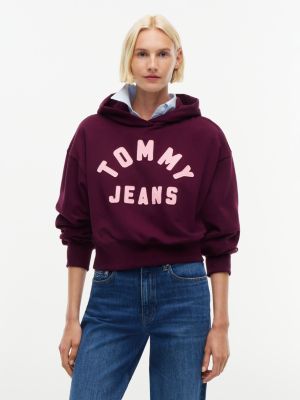 purple varsity logo oversized fleece hoody for women tommy jeans