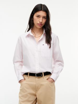 pink relaxed fit yarn dyed poplin shirt for women tommy jeans