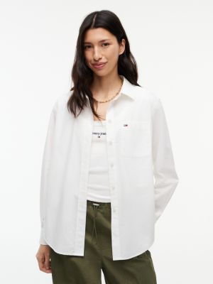white luźna koszula z popeliny z farbowanej przędzy dla kobiety - tommy jeans