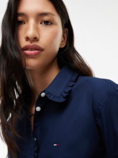 Relaxed Fit Ruffle Poplin Shirt — Blue 3