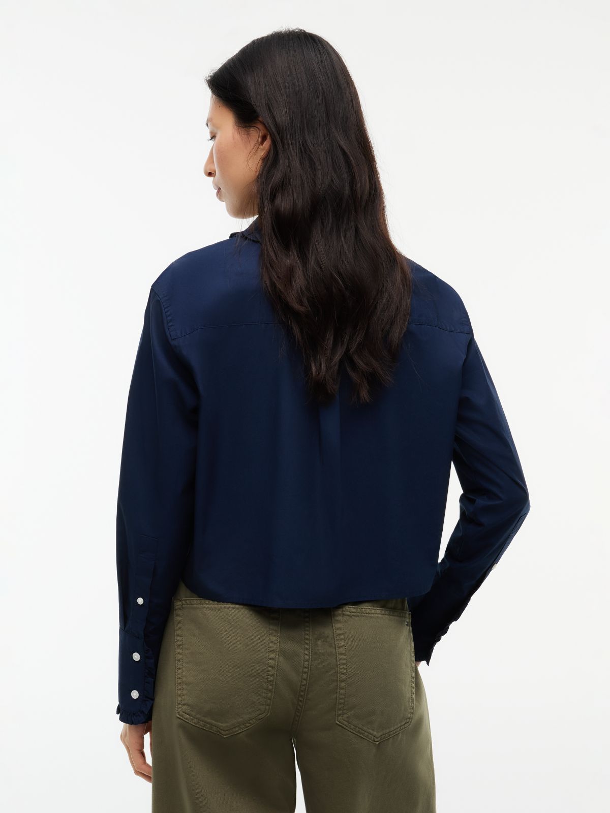 Relaxed Fit Ruffle Poplin Shirt — Blue