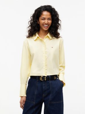 yellow luźna koszula z popeliny z falbaną dla kobiety - tommy jeans