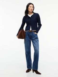 Cable Knit Scalloped Trim Slim Cardigan — Blue 2