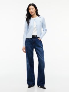 Cable Knit Scalloped Trim Slim Cardigan — Blue 2