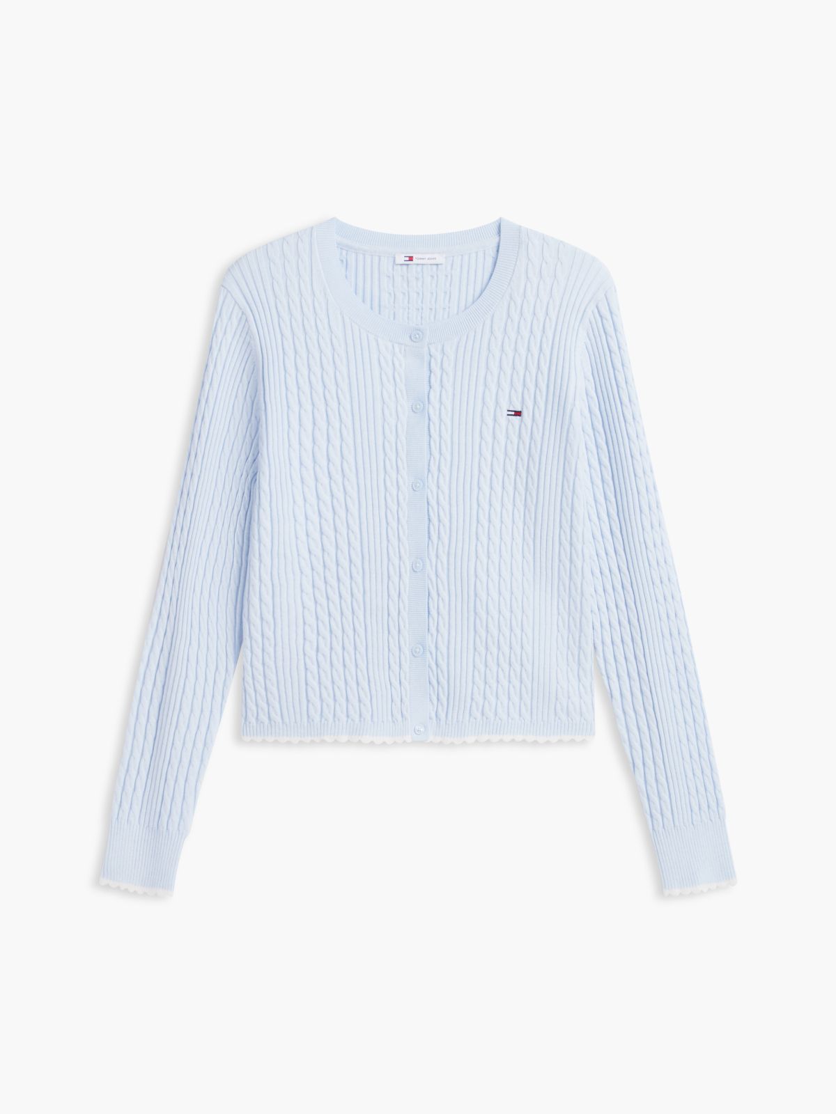 Cable Knit Scalloped Trim Slim Cardigan — Blue