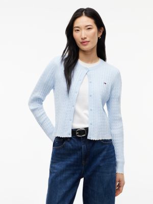 cardigan slim fit in maglia intrecciata blue da donne tommy jeans